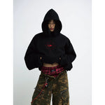 5743577538080,5743577538081,5743577538082, Retro Embroidered Cropped Hooded Sweatshirt