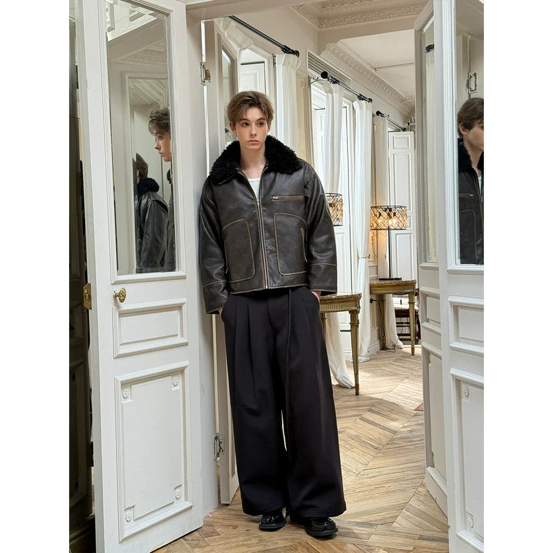 Retro Faux Fur Collar Aviator Jacket 4