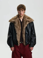 Retro Faux Fur Collar Leather Jacket 1
