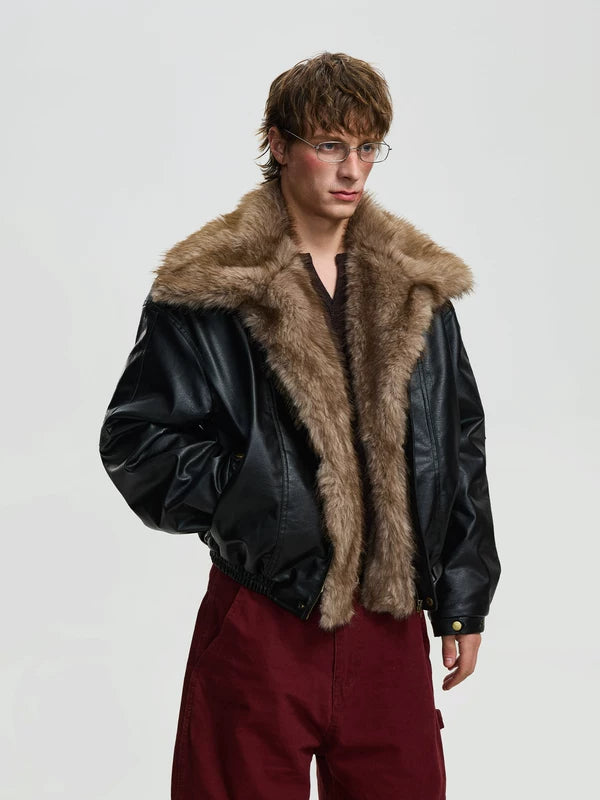 Retro Faux Fur Collar Leather Jacket 2