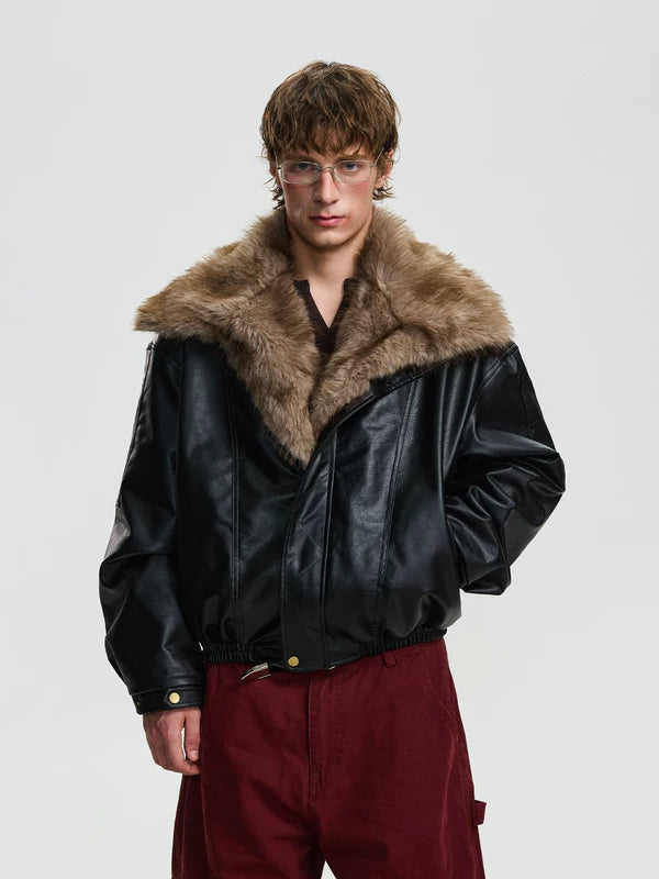 Retro Faux Fur Collar Leather Jacket 3
