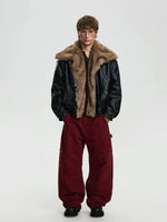 Retro Faux Fur Collar Leather Jacket 5