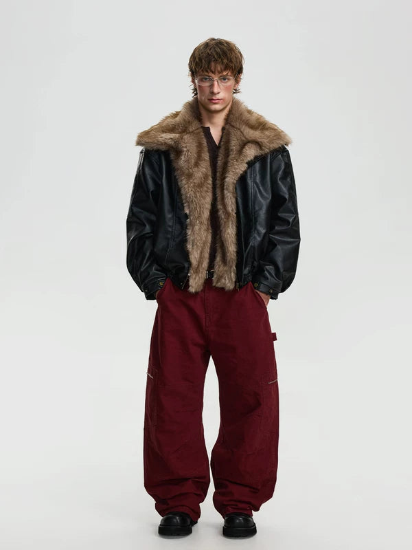 Retro Faux Fur Collar Leather Jacket 5