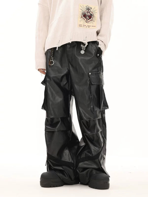 Retro Faux Leather Cargo Motorcycle Pants 2