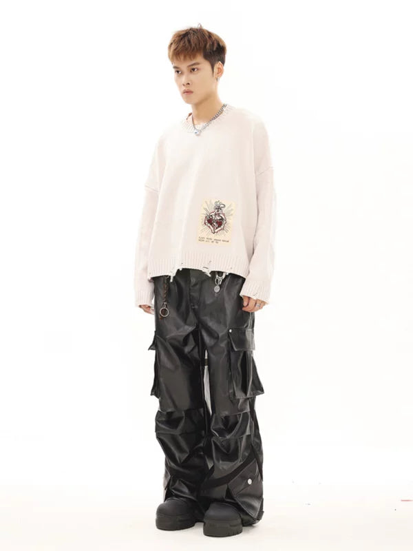 Retro Faux Leather Cargo Motorcycle Pants 4