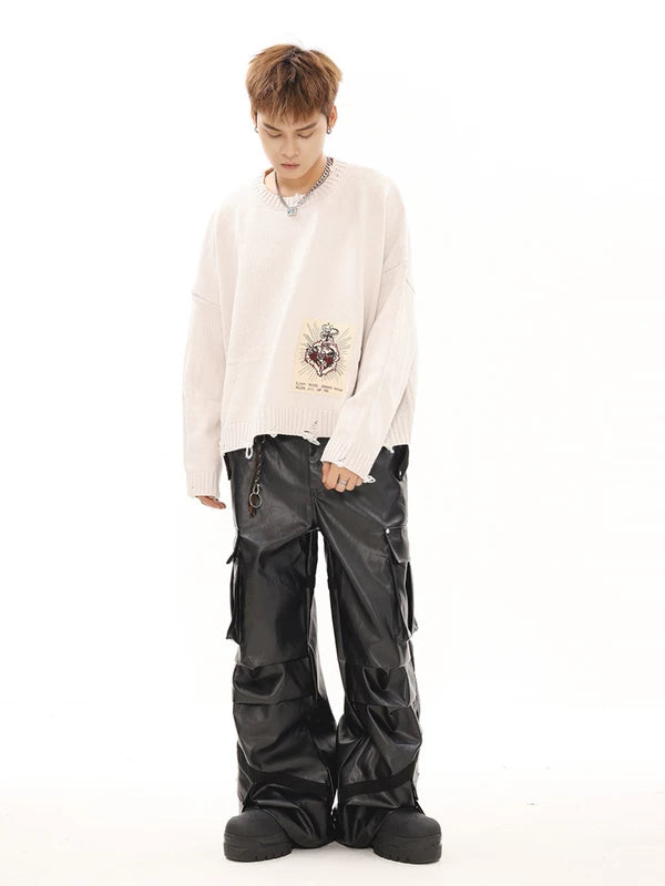 Retro Faux Leather Cargo Motorcycle Pants 5