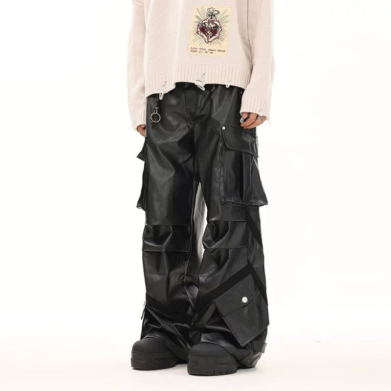 5310680586155,5310680586156,5310680586157,5310680586158, Retro Faux Leather Cargo Motorcycle Pants