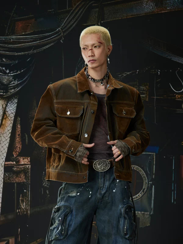 Retro Flocked Button Front Short Jacket 2