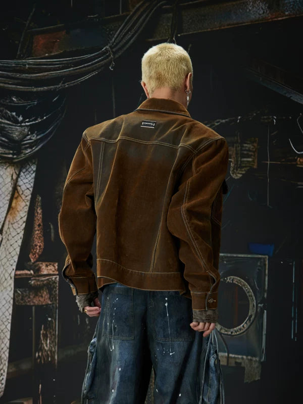 Retro Flocked Button Front Short Jacket 4