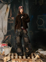 Retro Flocked Multi-Pocket Stand Collar Jacket 4