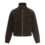 6017984285547,6017984285548,6017984285549, Retro Flocked Multi-Pocket Stand Collar Jacket