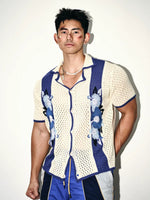Retro Floral Embroidered Mesh Knit Shirt 1