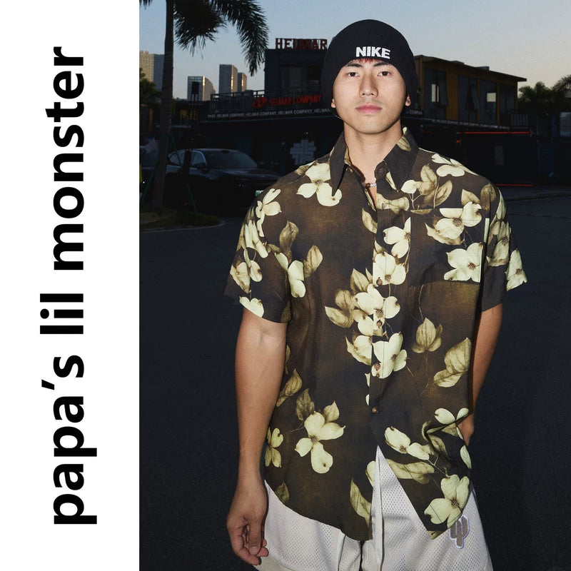 6051268329094,6051268329095,6051268329096, Retro Floral Print Short-Sleeve Shirt