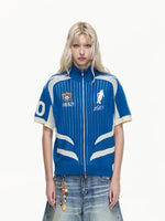 Retro Football Zip-Up Knit Polo Sweater 1