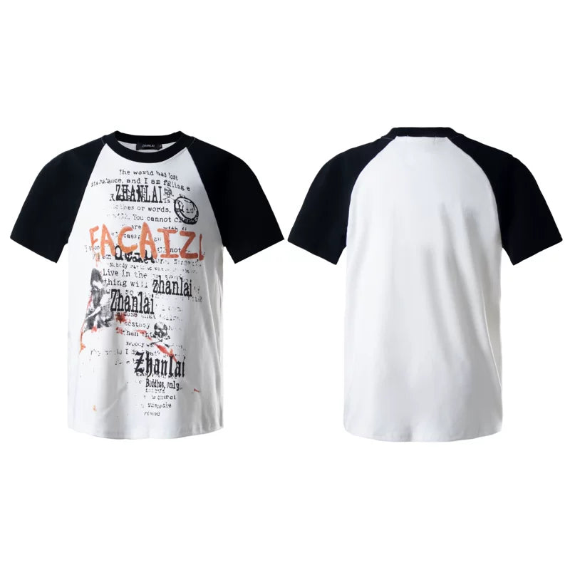 6260140007642,6260140007643,6260140007644, Retro Graffiti Print Short-Sleeve T-Shirt