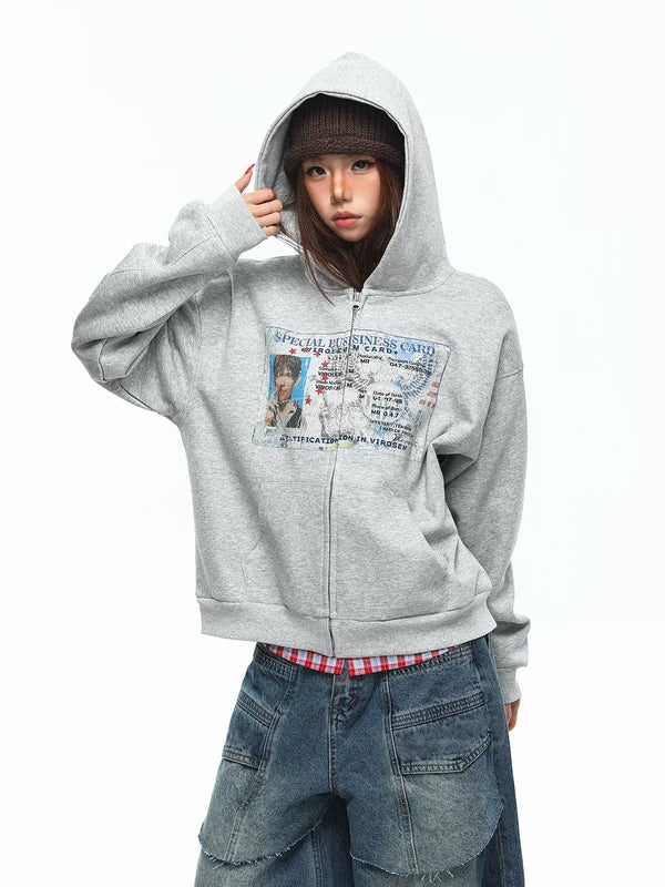 Retro Graphic Boxy Zip-Up Hoodie 1