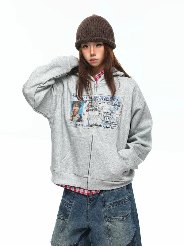 Retro Graphic Boxy Zip-Up Hoodie 2