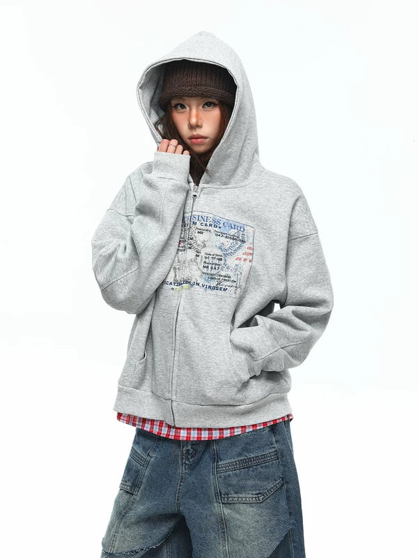 Retro Graphic Boxy Zip-Up Hoodie 3