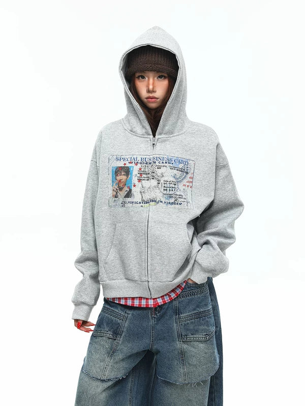 Retro Graphic Boxy Zip-Up Hoodie 4