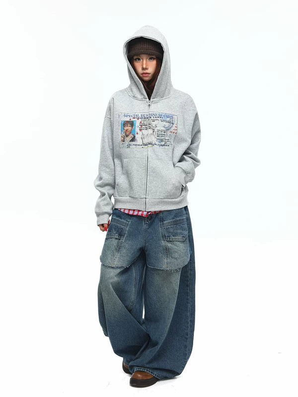 Retro Graphic Boxy Zip-Up Hoodie 5