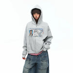 6026506109669,6026506109670,6026506109671, Retro Graphic Boxy Zip-Up Hoodie