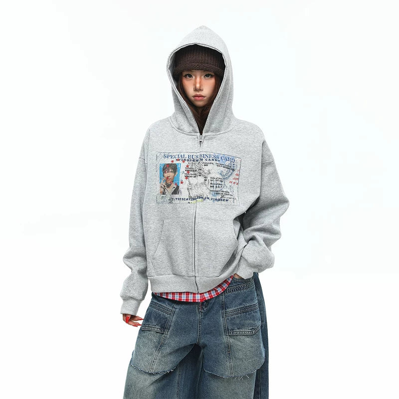 6026506109669,6026506109670,6026506109671, Retro Graphic Boxy Zip-Up Hoodie