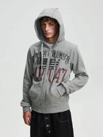 Retro Graphic Fleece-Lined Zip Hoodie 1