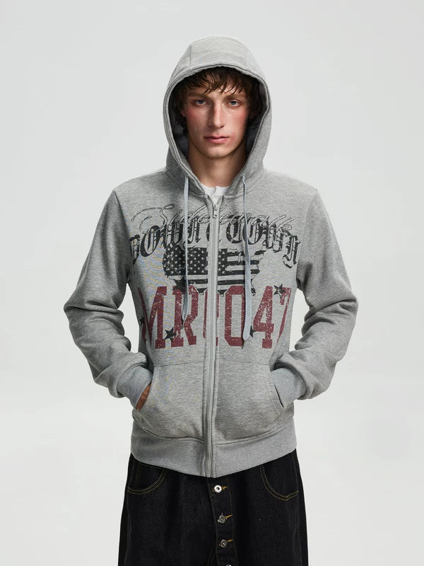 Retro Graphic Fleece-Lined Zip Hoodie 2