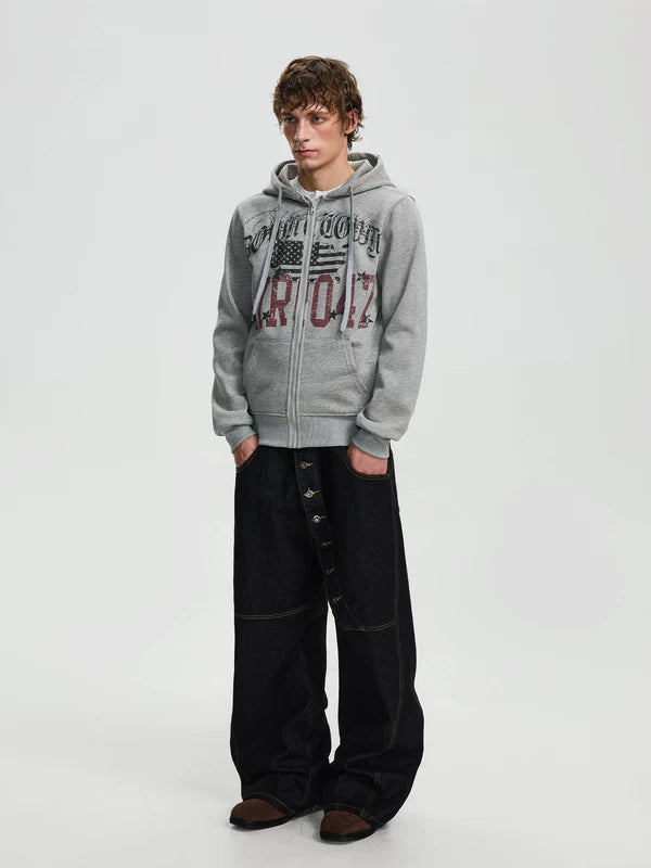 Retro Graphic Fleece-Lined Zip Hoodie 4