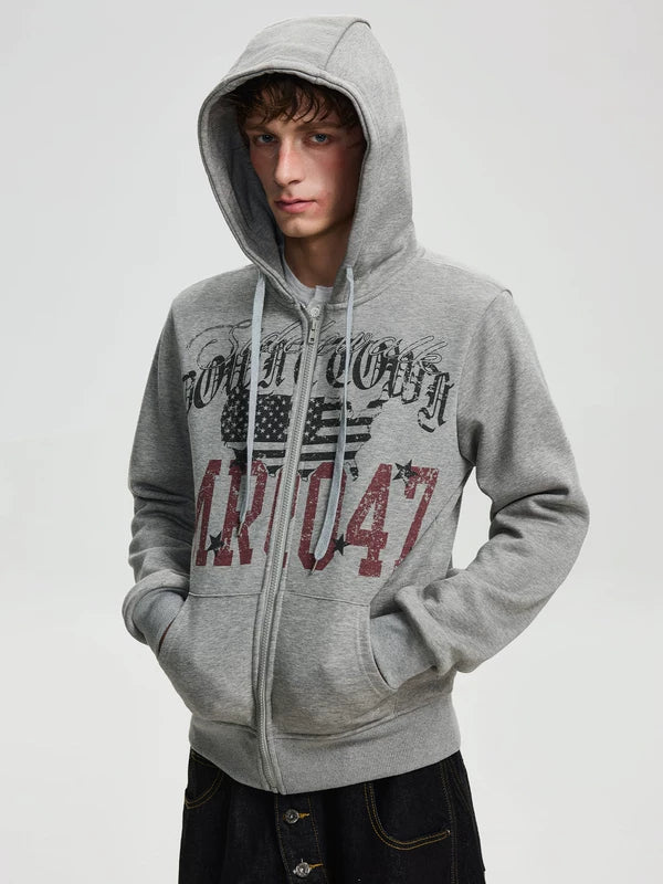 5976258689059,5976258689060,5976258689061,5976258689062, Retro Graphic Fleece-Lined Zip Hoodie