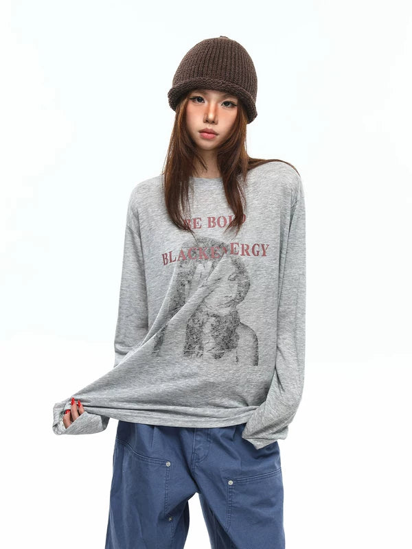 Retro Graphic Long-Sleeve T-Shirt Top 1