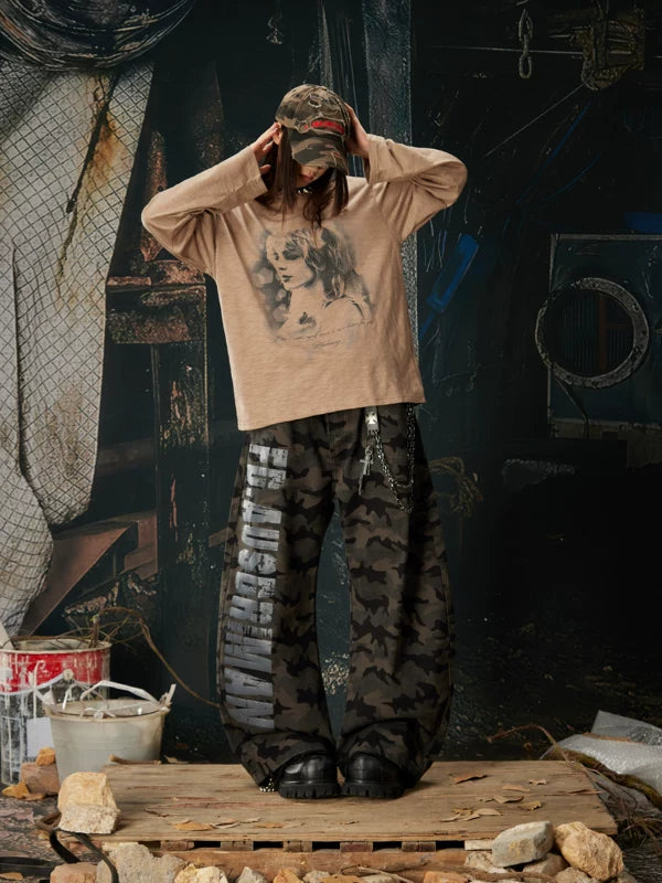 Retro Graphic Print Loose Long-Sleeve T-Shirt 4