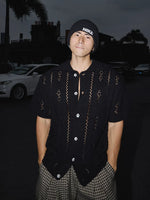 Retro Hollow-Out Knit Button-Up Shirt 1
