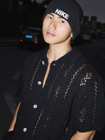 Retro Hollow-Out Knit Button-Up Shirt 5