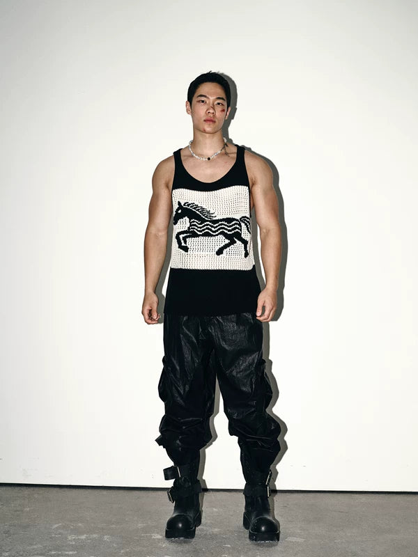 Retro Horse Graphic Mesh Knit Vest 5