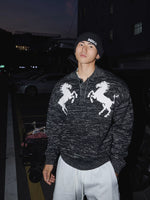 Retro Horse Pattern Knit Polo Sweater 3