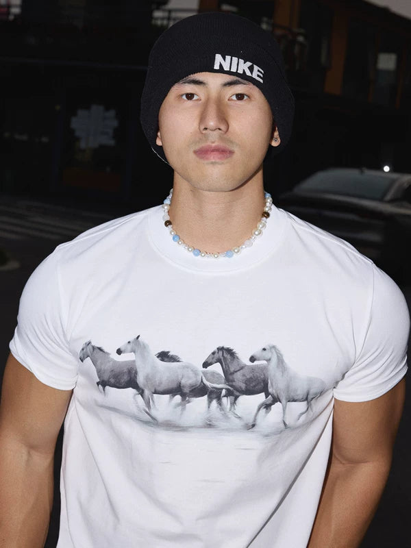 Retro Horse Print Short-Sleeve T-Shirt 5