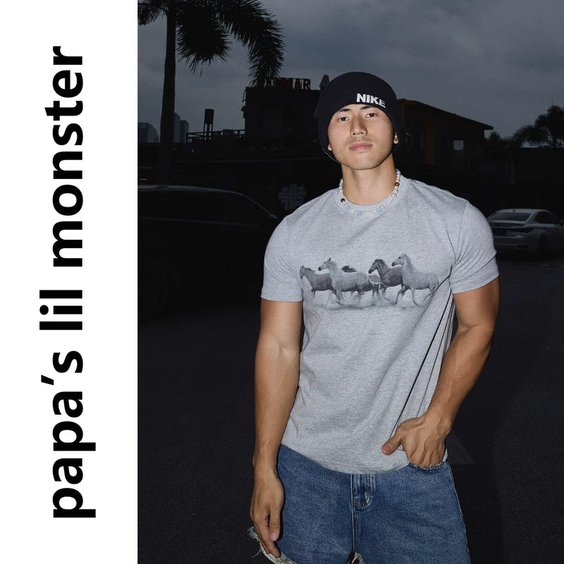 6254170746428,6254170746429,6254170746430,6254170746431, Retro Horse Print Short-Sleeve T-Shirt