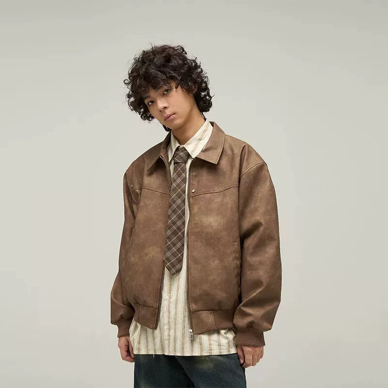 6282594698554,6282594698559,6282594698564,6282594698569, Retro Leather Bomber Jacket