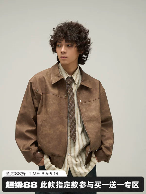Retro Leather Bomber Jacket 2