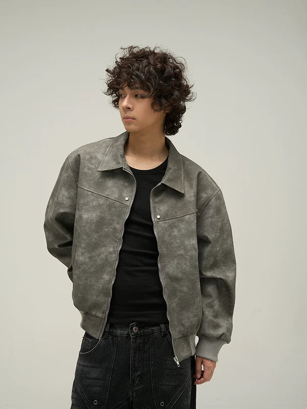 Retro Leather Bomber Jacket 5