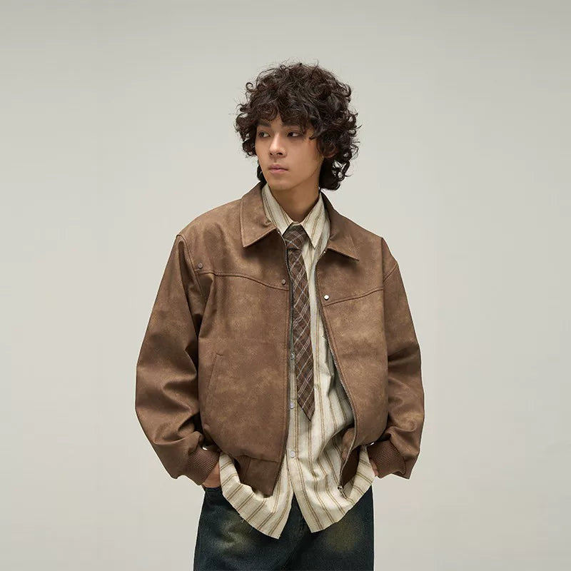 6282594698551,6282594698556,6282594698561,6282594698566, Retro Leather Bomber Jacket