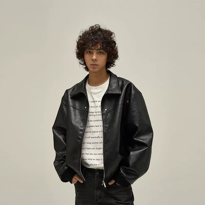 6287414559000,6287415126001,6287415126002,6287415126003, Retro Leather Bomber Jacket