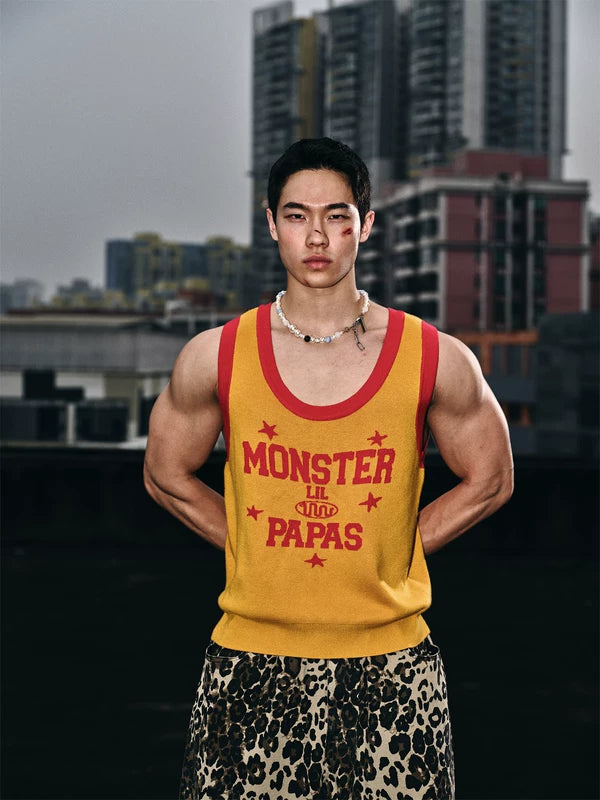Retro Letter Graphic Knitted Tank Vest 1