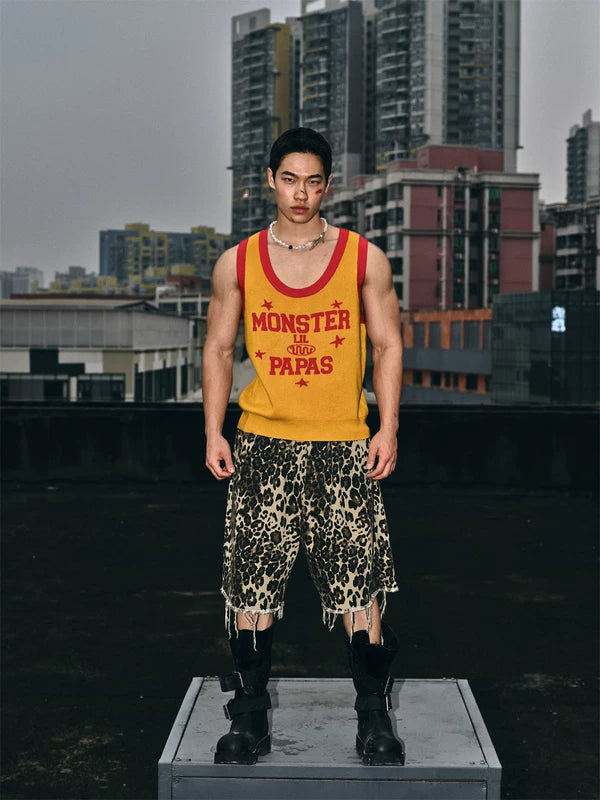 Retro Letter Graphic Knitted Tank Vest 2