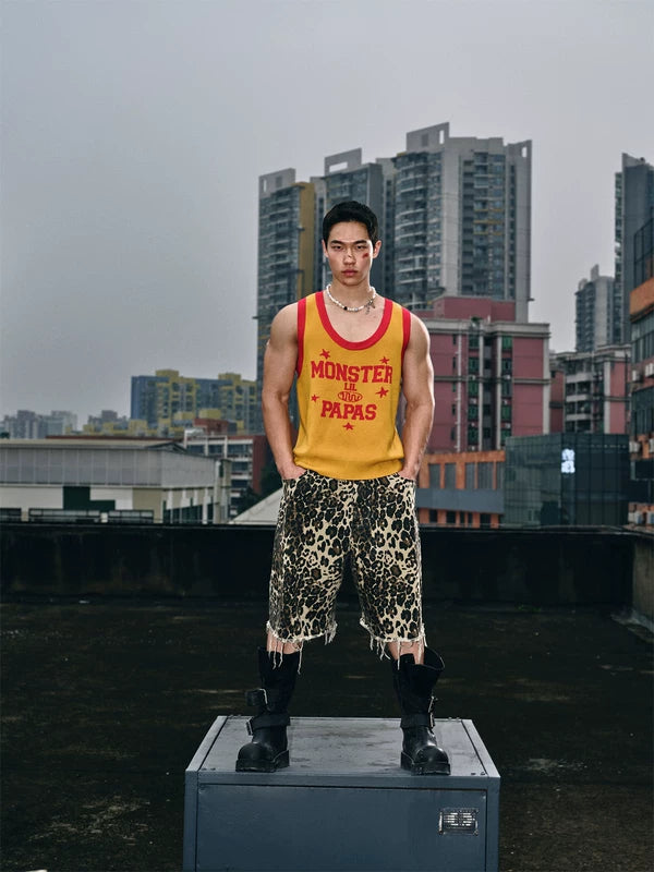 Retro Letter Graphic Knitted Tank Vest 4