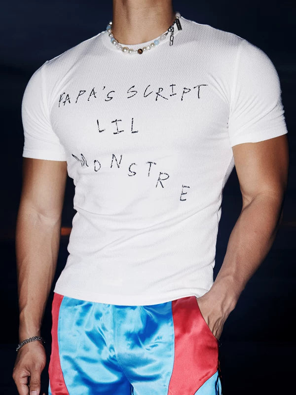 Retro Letter Print Slim Fit T-Shirt 3