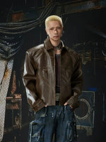 Retro Moto Lapel Zip Leather Jacket 1