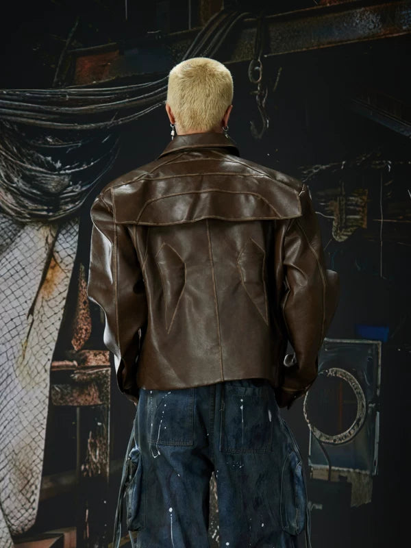 Retro Moto Lapel Zip Leather Jacket 2