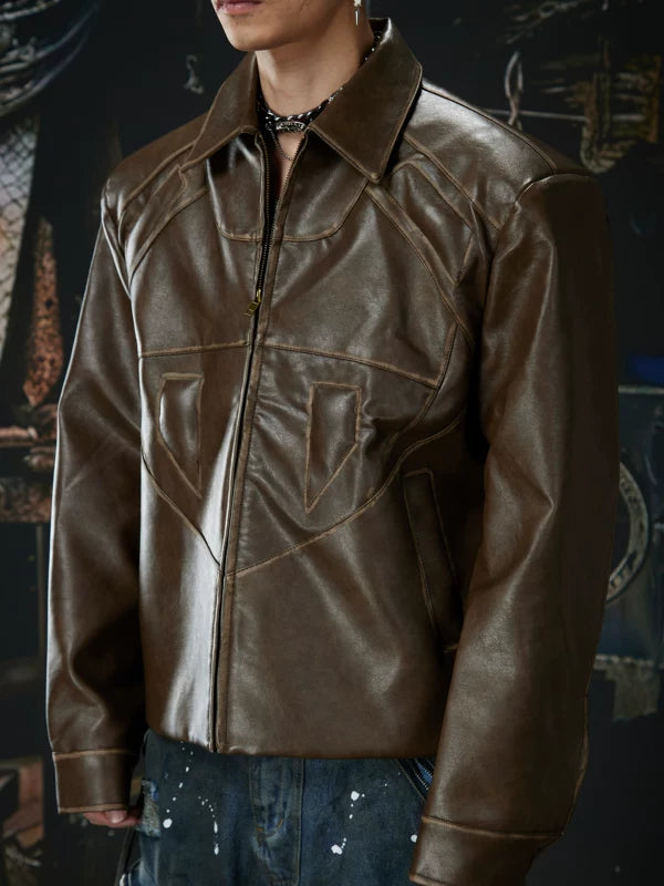 Retro Moto Lapel Zip Leather Jacket 3
